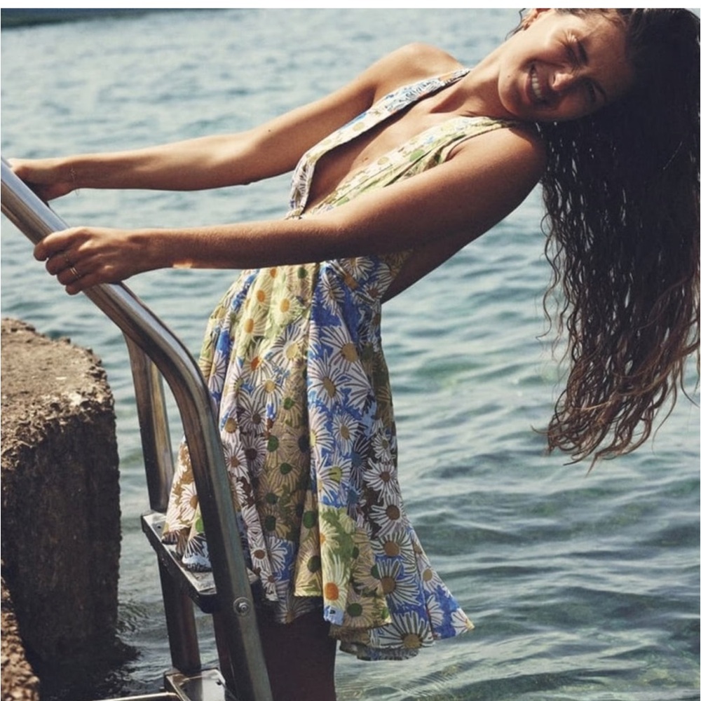 Zara Colorful Sunflower Halter Mini Dress